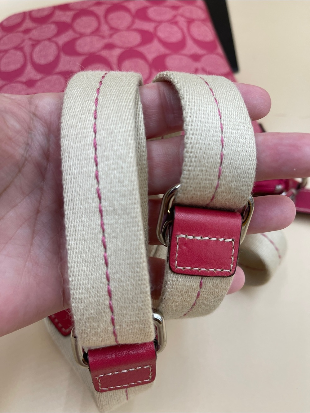 Coach Pink Signature Stripe Crossbody with White Accent - Picture 8 of 8